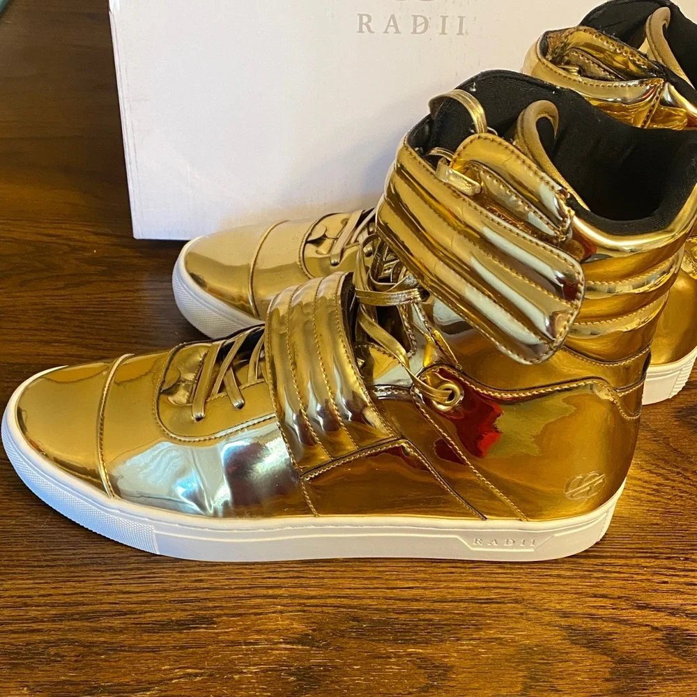 Radii Cylinder 24K Gold Bar High Top Sneakers Metallic Gold Mens 10 With Box - Picture 3 of 14